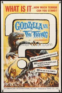 4w613 GODZILLA VS. THE THING 1sh '64 Toho sci-fi, best monster art, how much terror can you stand!