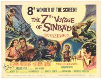4w078 7th VOYAGE OF SINBAD signed TC '58 by Kerwin Mathews, Ray Harryhausen, cool fantasy art!