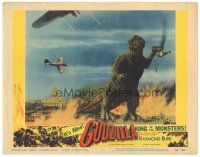 4w070 GODZILLA KING OF THE MONSTERS LC #3 '56 great image of Gojira crushing airplanes in the sky!