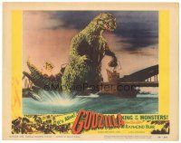 4w072 GODZILLA KING OF THE MONSTERS LC #6 '56 great image of Gojira in water destroying bridge!