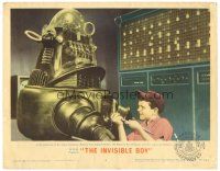 4w228 INVISIBLE BOY LC #2 '57 best c/u of Richard Eyer connecting Robby the Robot to the computer!