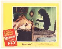 4w299 RETURN OF THE FLY LC #8 '59 fantastic image of insect monster about to attack girl in bed!