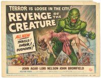 4w098 REVENGE OF THE CREATURE TC '55 art of the monster holding sexy girl by Reynold Brown!