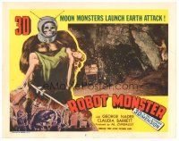 4w303 ROBOT MONSTER LC #3 '53 3-D, Gregory Moffett at edge of cave with equipment, wacky border art!