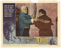 4w327 TERROR LC #1 '63 close up of Boris Karloff swinging chain at man, Roger Corman, AIP!