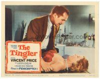4w337 TINGLER LC #4 '59 William Castle, Vincent Price holding down sexy Patricia Cutts in lab!