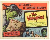 4w107 VAMPIRE TC '57 John Beal, it claws, it drains blood, cool art of monster & victim!