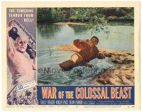 4w347 WAR OF THE COLOSSAL BEAST LC #6 '58 close up of scared guy laying in water, cool border art!