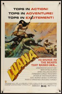 4w652 LUANA style B 1sh '73 great Frank Frazetta art of sexy female Tarzan w/jungle animals!