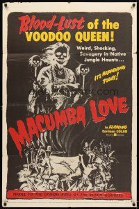 4w653 MACUMBA LOVE 1sh '60 weird, shocking savagery in native jungle haunts the voodoo queen!