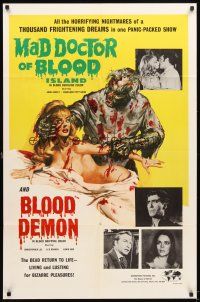 4w654 MAD DOCTOR OF BLOOD ISLAND/BLOOD DEMON 1sh '71 great art of zombie attacking naked girl!