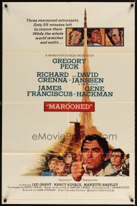 4w660 MAROONED style C 1sh '69 Gregory Peck & Gene Hackman, great Terpning cast & rocket art!