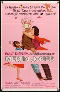 4w665 MISADVENTURES OF MERLIN JONES style A 1sh '64 Disney, art of Annette Funicello, Kirk & chimp!