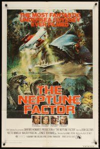 4w675 NEPTUNE FACTOR 1sh '73 great sci-fi art of giant fish & sea monster by John Berkey!