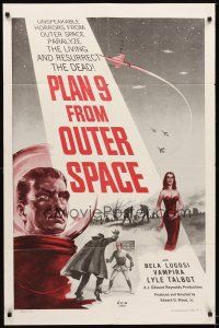 4w695 PLAN 9 FROM OUTER SPACE 1sh '58 directed by Ed Wood, arguably the worst movie ever!