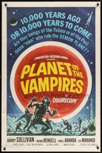 4w696 PLANET OF THE VAMPIRES 1sh '65 Mario Bava, beings of the future who rule the demon planet!