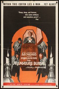 4w698 PREMATURE BURIAL 1sh '62 Edgar Allan Poe, Reynold Brown art of Ray Milland buried alive!