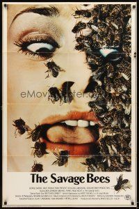 4w719 SAVAGE BEES 1sh '76 terrifying horror image of bees crawling on girl's face!