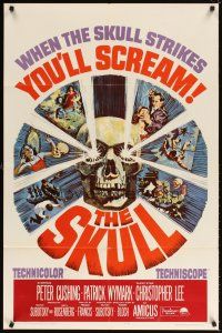 4w729 SKULL 1sh '65 Peter Cushing, Christopher Lee, cool horror artwork of creepy skull!