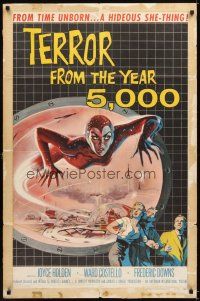 4w750 TERROR FROM THE YEAR 5,000 1sh '58 wonderful art of the hideous she-thing!