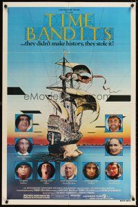 4w756 TIME BANDITS 1sh '81 John Cleese, Sean Connery, art by director Terry Gilliam!