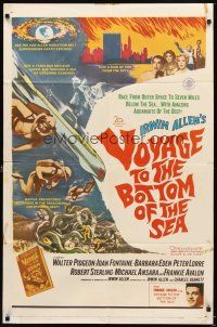4w766 VOYAGE TO THE BOTTOM OF THE SEA 1sh '61 fantasy sci-fi art of scuba divers & monster!