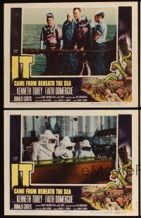 4w461 IT CAME FROM BENEATH THE SEA 4 LCs '55 Ray Harryhausen, cool border art of monster!