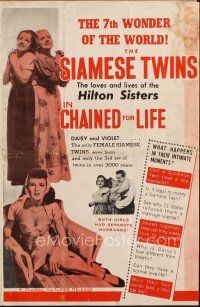 4w794 CHAINED FOR LIFE pressbook '51 sideshow performers Hilton Siamese Twins, strange love story!