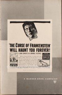 4w797 CURSE OF FRANKENSTEIN pressbook '57 Hammer horror, cool art of monster Christopher Lee!