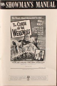 4w799 CURSE OF THE WEREWOLF pressbook '61 Hammer, Oliver Reed holding victim surrounded by mob art!