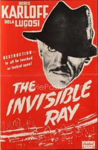 4w813 INVISIBLE RAY pressbook R48 Boris Karloff & Bela Lugosi in Universal horror/sci-fi!