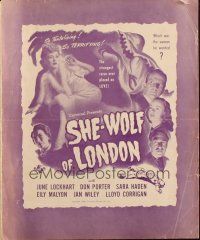 4w831 SHE-WOLF OF LONDON pressbook '46 cool art of spooky female hooded phantom + cast headshots!