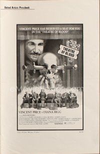 4w843 THEATRE OF BLOOD pressbook '73 Vincent Price holding bloody skull w/dead audience!