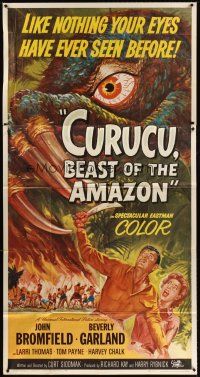 4x199 CURUCU, BEAST OF THE AMAZON 3sh '56 Universal horror, great monster art by Reynold Brown!