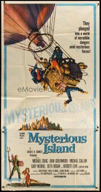 4x210 MYSTERIOUS ISLAND 3sh '61 Ray Harryhausen, Jules Verne sci-fi, cool hot-air balloon art!