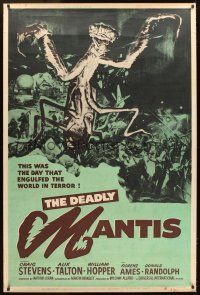 4x094 DEADLY MANTIS 40x60 '57 wonderful sci-fi art of giant insect attacked by giant army!