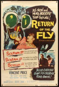4x097 RETURN OF THE FLY 40x60 '59 Vincent Price, insect monster art, more horrific than before!