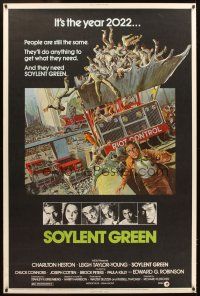 4x099 SOYLENT GREEN 40x60 '73 art of Charlton Heston trying to escape riot control by John Solie!