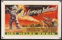 4x046 INVISIBLE BOY linen Belgian '57 great artwork of entire army attacking Robby the Robot