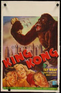 4x048 KING KONG linen Belgian R60s cool art of the giant ape + Fay Wray, Robert Armstrong & Cabot!