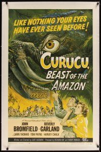 4x065 CURUCU, BEAST OF THE AMAZON linen 1sh '56 Universal horror, monster art by Reynold Brown!