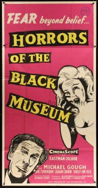 4x206 HORRORS OF THE BLACK MUSEUM English 3sh '59 June Cunningham has FEAR beyond belief!