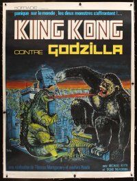 4x089 KING KONG VS. GODZILLA linen French 1p '76 wild completely different monster art by Turlan!