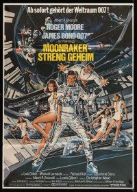 4x129 MOONRAKER German 33x47 '79 art of Roger Moore as James Bond & sexy space babes by Goozee!