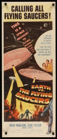 4x006 EARTH VS. THE FLYING SAUCERS insert '56 sci-fi classic, cool art of UFOs & aliens!