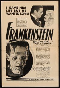 4x038 FRANKENSTEIN tear sheet '31 I gave the monster life but he wanted love, great image!