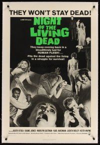 4x074 NIGHT OF THE LIVING DEAD linen 1sh '68 George Romero classic, zombies lust for human flesh!