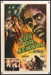 4x079 SON OF DR. JEKYLL linen 1sh '51 Louis Hayward, Jody Lawrance married a monster, great image!