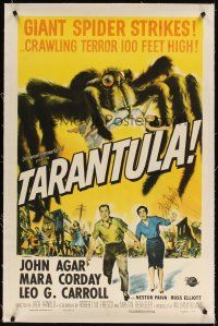 4x080 TARANTULA linen 1sh '55 Jack Arnold, Reynold Brown art of 100 foot high spider monster!