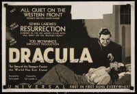 4x050 DRACULA linen trade ad '31 Tod Browning, art of vampire Bela Lugosi hypnotizing sexy girl!